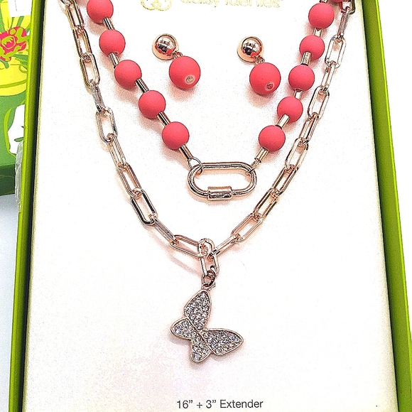RARE DAISY FUENTES Gold Butterfly CZ Pendant Statement Necklace and earrings set - Picture 1 of 2